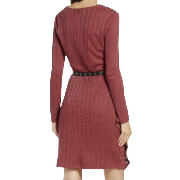 Sam Edelman Dress Long Sleeve Ribbed Belted Dress Red Size 6 NWT - Picture 3 of 6